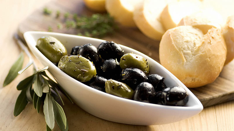 Homemade Bread, Butter and Olives